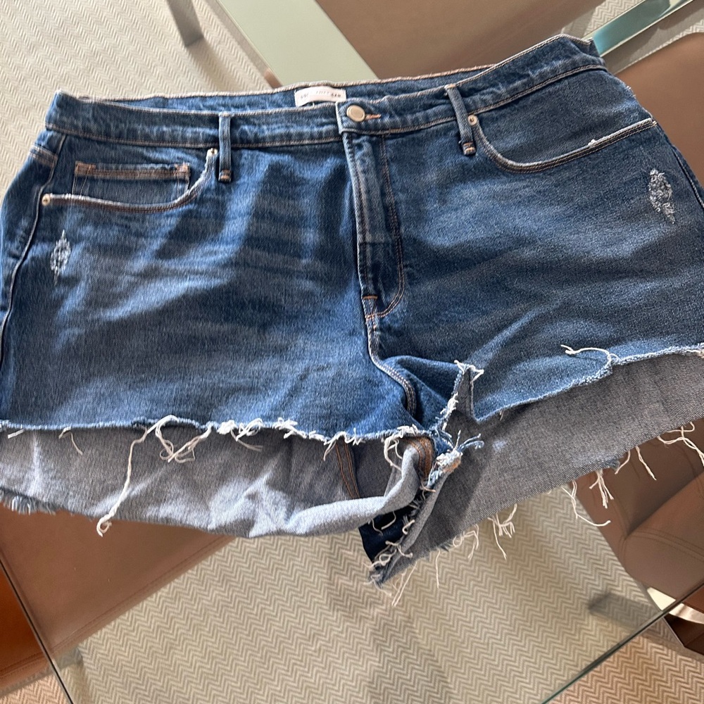 Good American Blue Jean Shorts Distressed Cut-Off